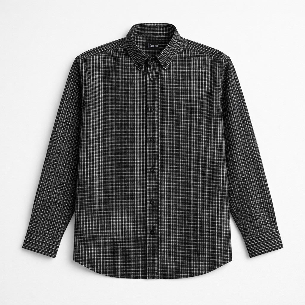 Micro Check Cotton Shirt - Black