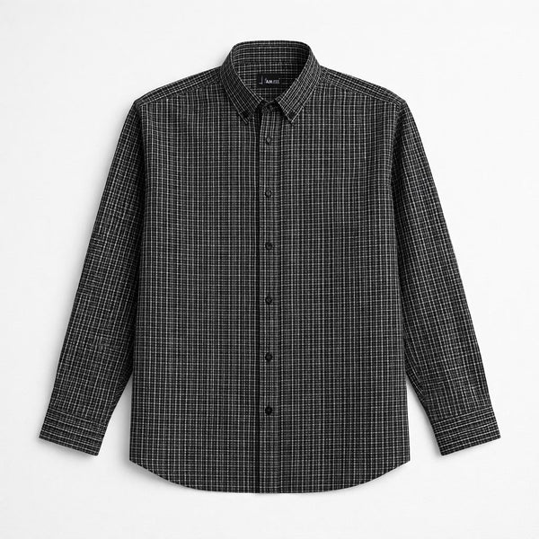 Micro Check Cotton Shirt - Black
