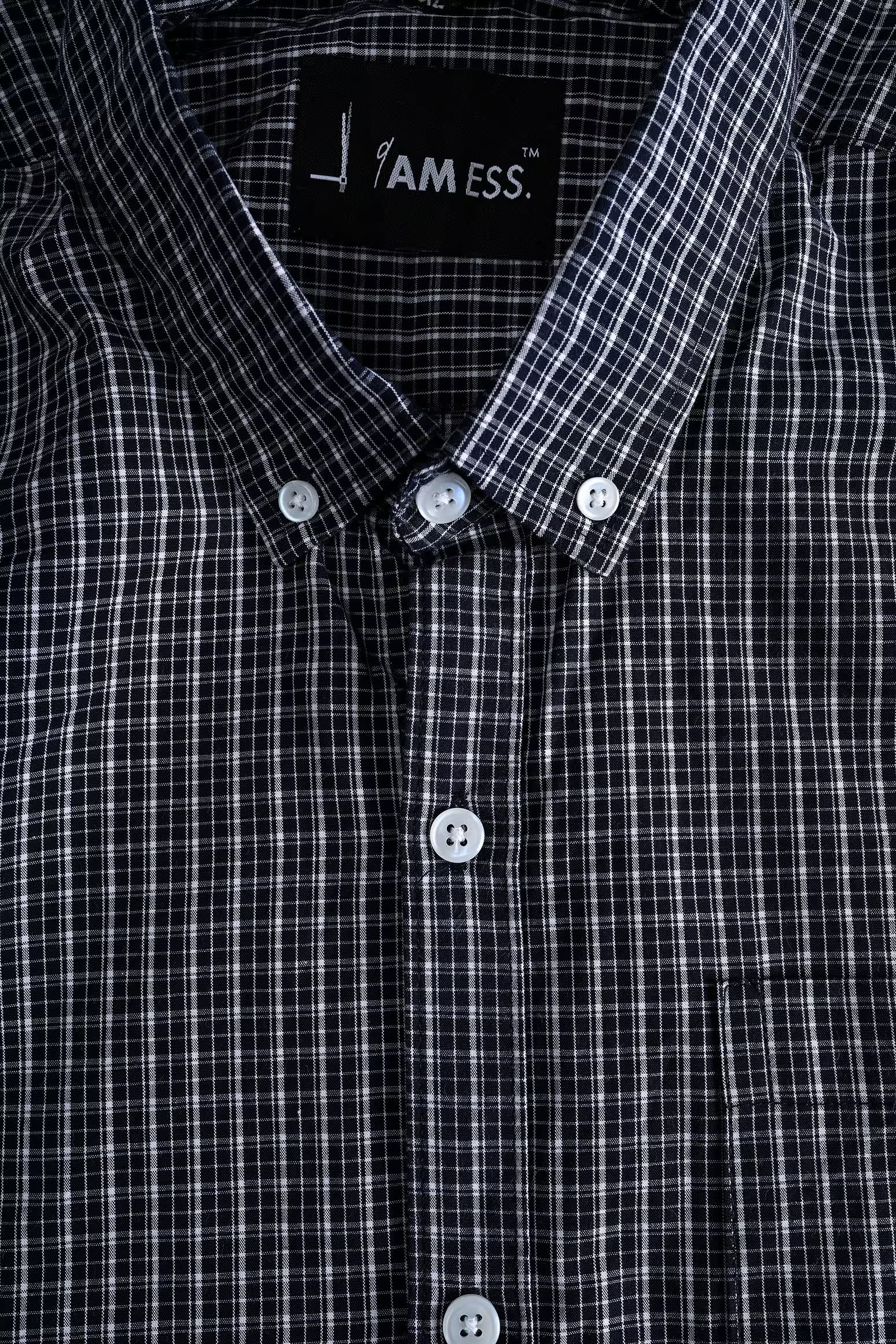 Micro Check Cotton Shirt - Dark Blue