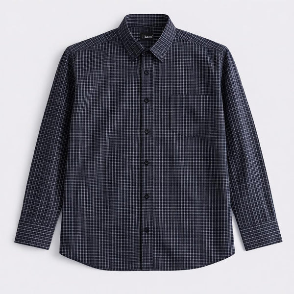 Micro Check Cotton Shirt - Dark Blue
