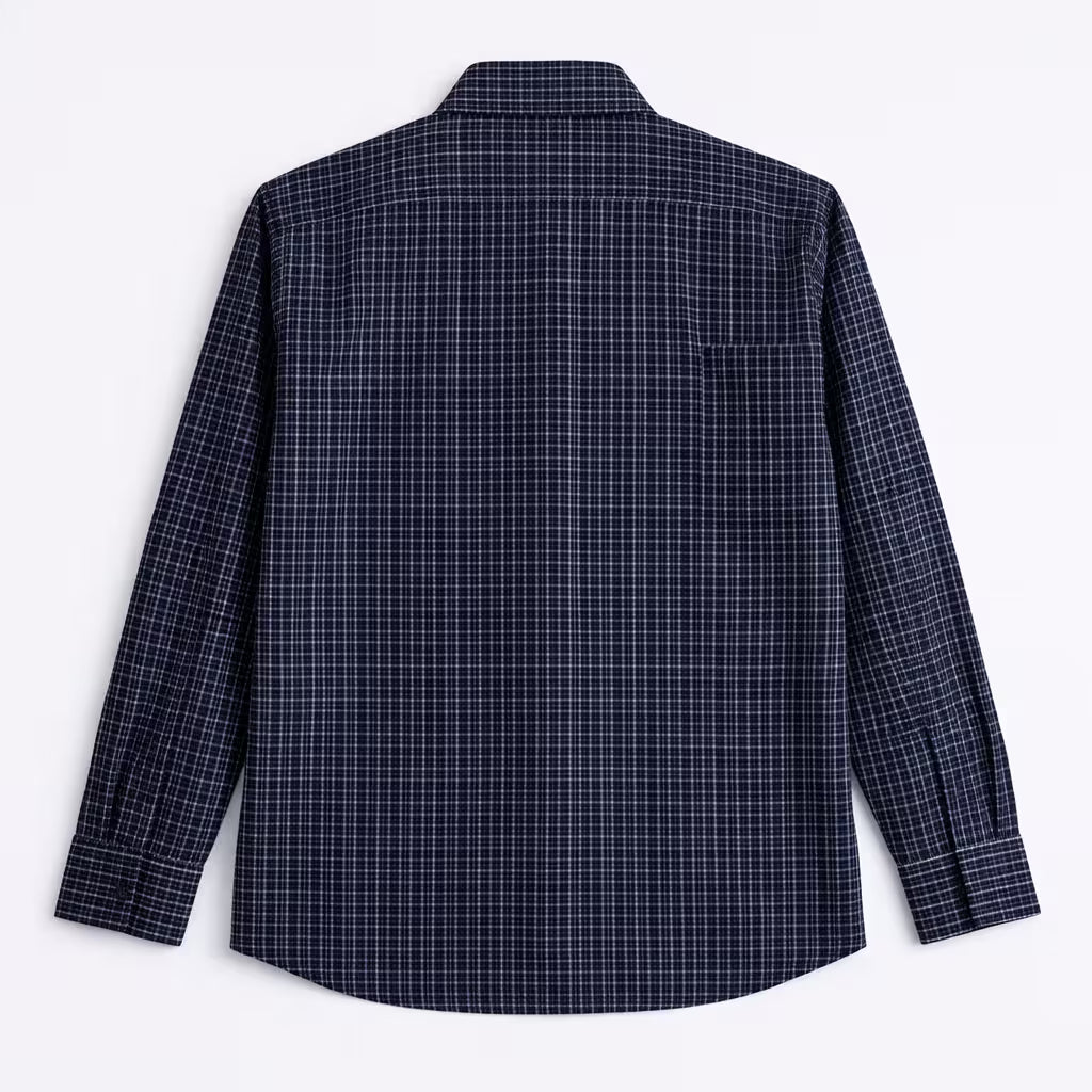 Micro Check Cotton Shirt - Dark Blue