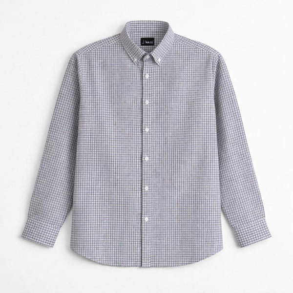 Micro Check Cotton Shirt - White